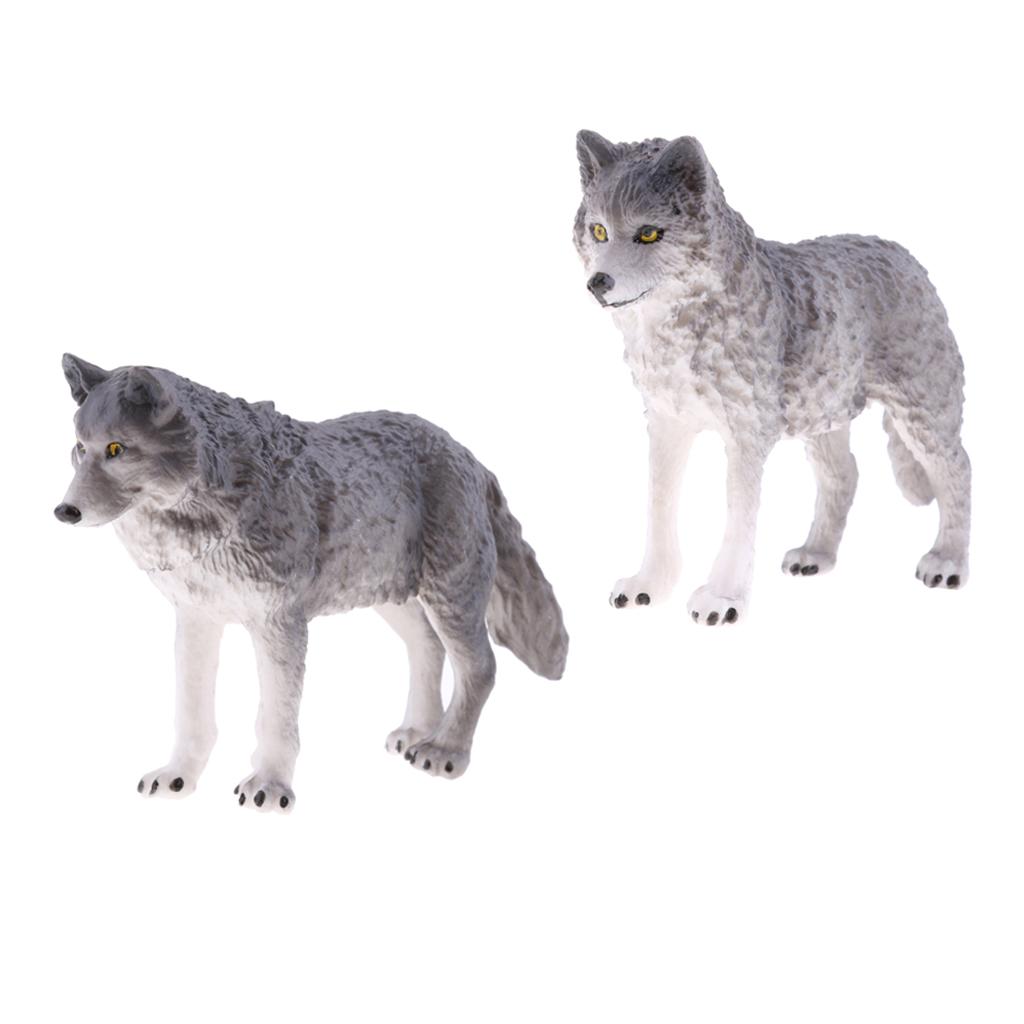 2 Pieces Realistic Wolf Animal Model Figurine Action Figures Kid Playset Toy
