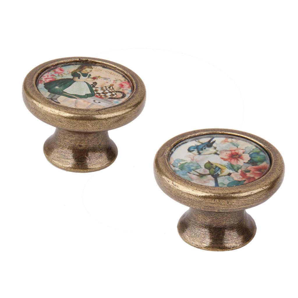 2x Vintage Cabinet Door Drawer Handle Pull Knob Hardware Girl + Flower Bird
