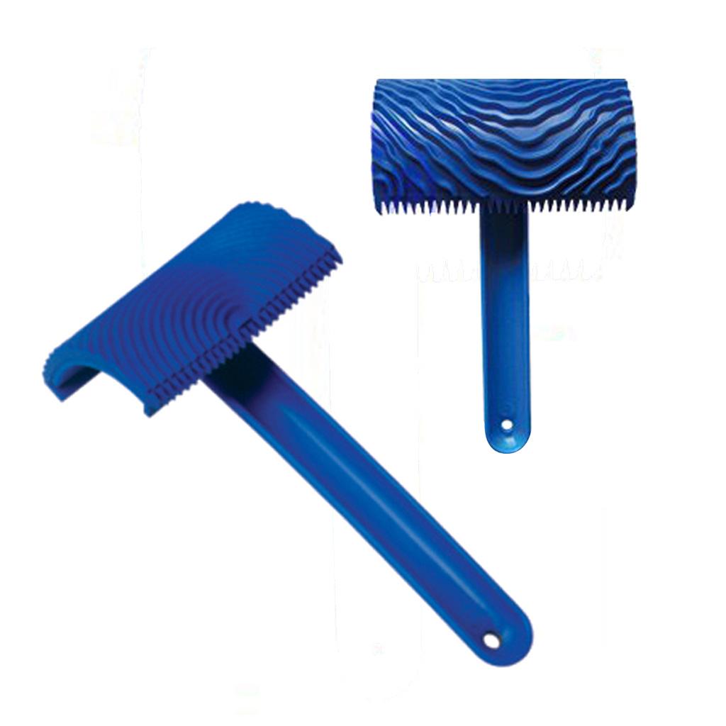 2pcs Wood Graining Pattern Rubber Painting Tool with Handle Wall Decor Blue