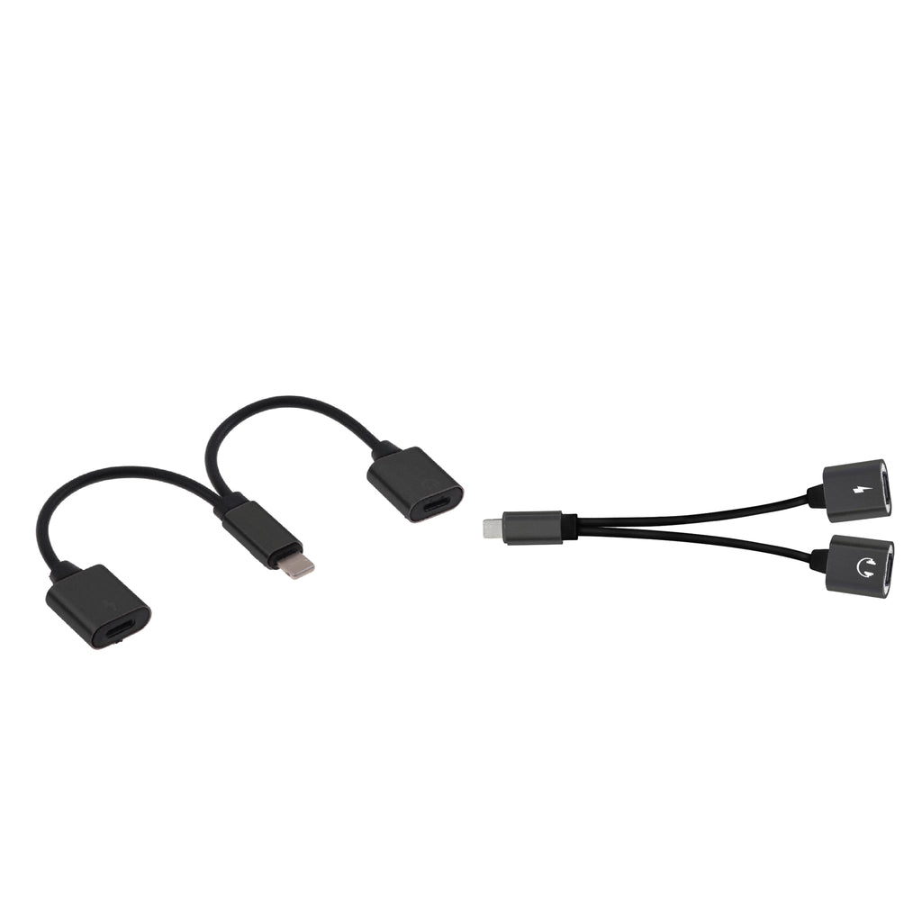 2 X Splitter Adapter Dual Audio and Charge Cable for iPhone 7 8 Plus black