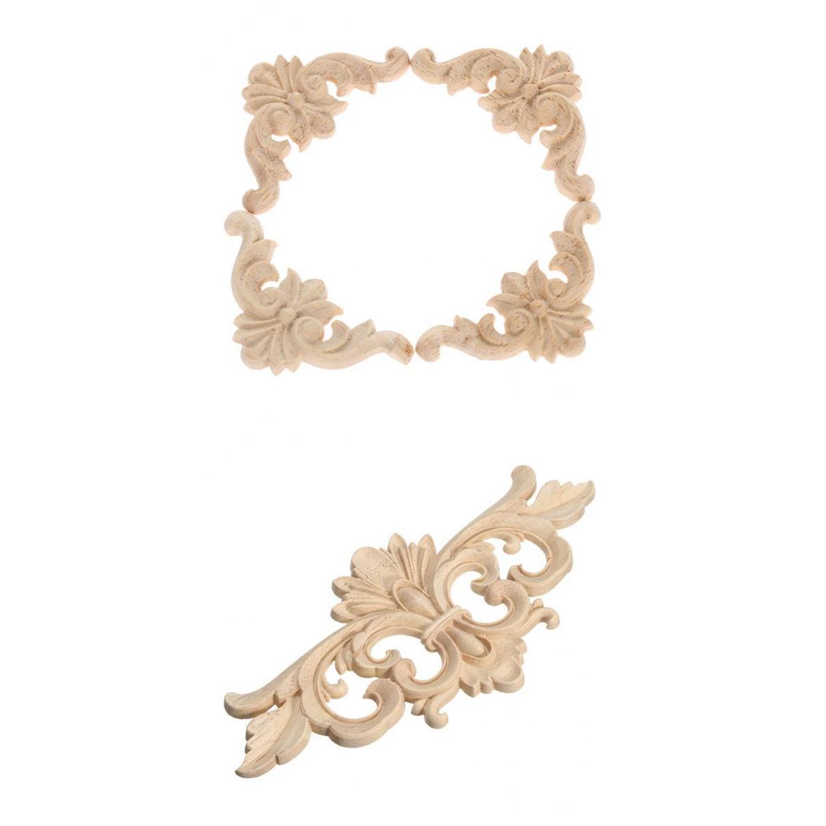 5pcs Wood Carved Corner Onlay Applique Frame Home Decor Furniture Craft DIY