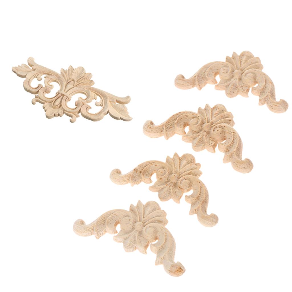 5pcs Wood Carved Corner Onlay Applique Frame Home Decor Furniture Craft DIY