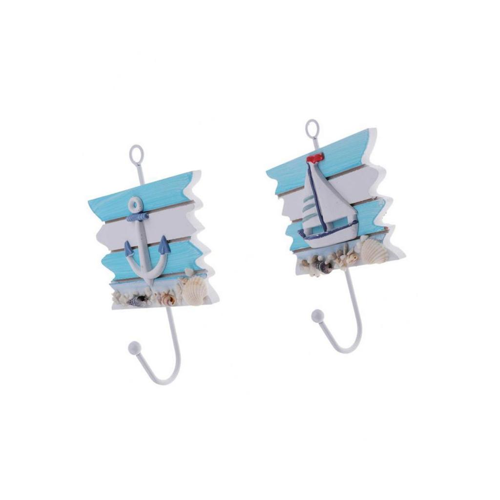 2pcs Decorative Nautical Seaside Wood&Metal Mounted Hanger Coat Hooks Rack