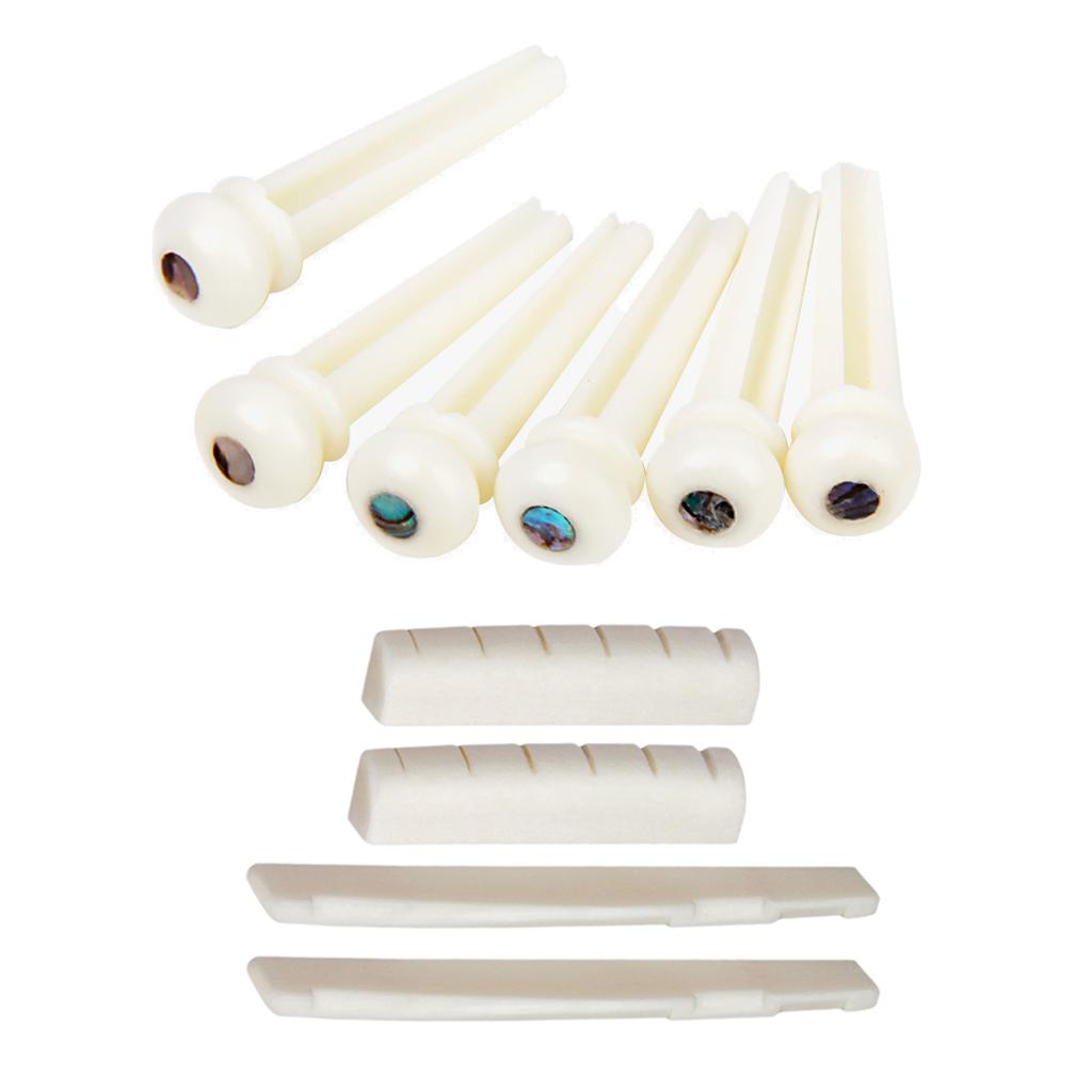 Bridge Slotted Saddles Nuts + Bridge Endpin for 6 Strings Acoustic Guitar