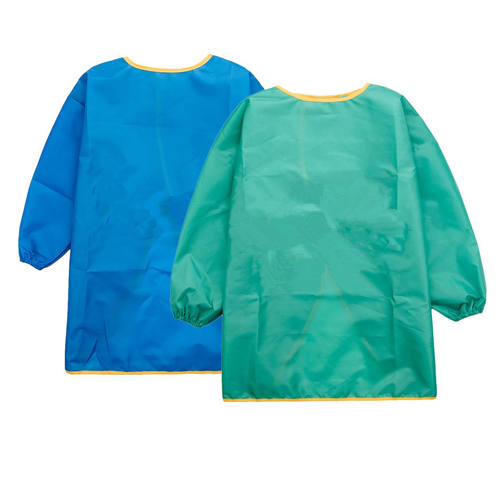 Children Kids Long Sleeve Apron Drawing Waterproof Smock M Blue + Green