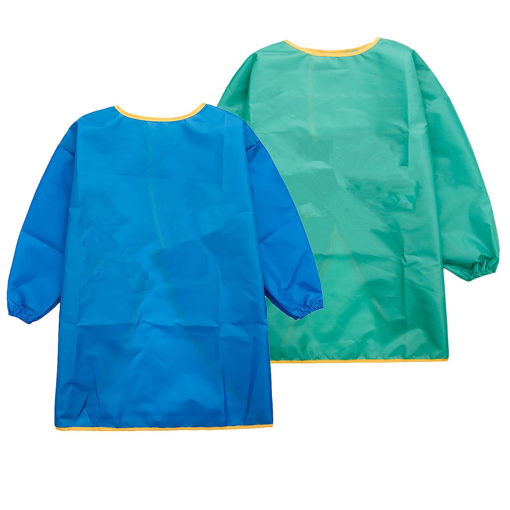 Children Kids Long Sleeve Apron Drawing Waterproof Smock M Blue + Green