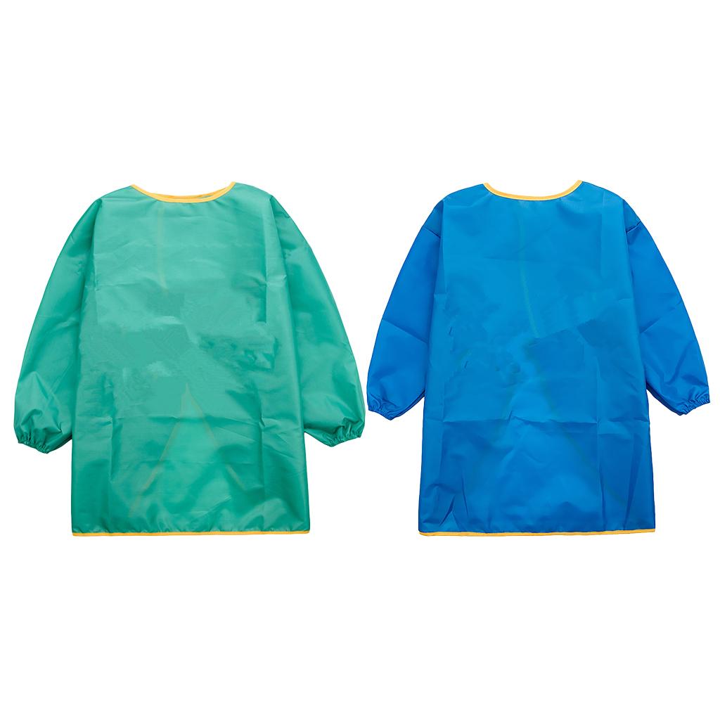Children Kids Long Sleeve Apron Drawing Waterproof Smock M Blue + Green