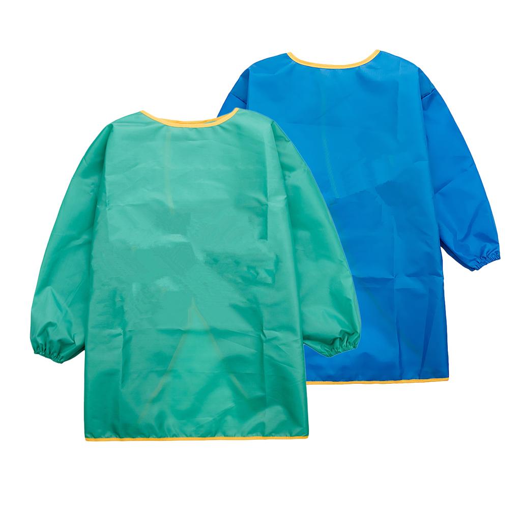 Children Kids Long Sleeve Apron Drawing Waterproof Smock M Blue + Green