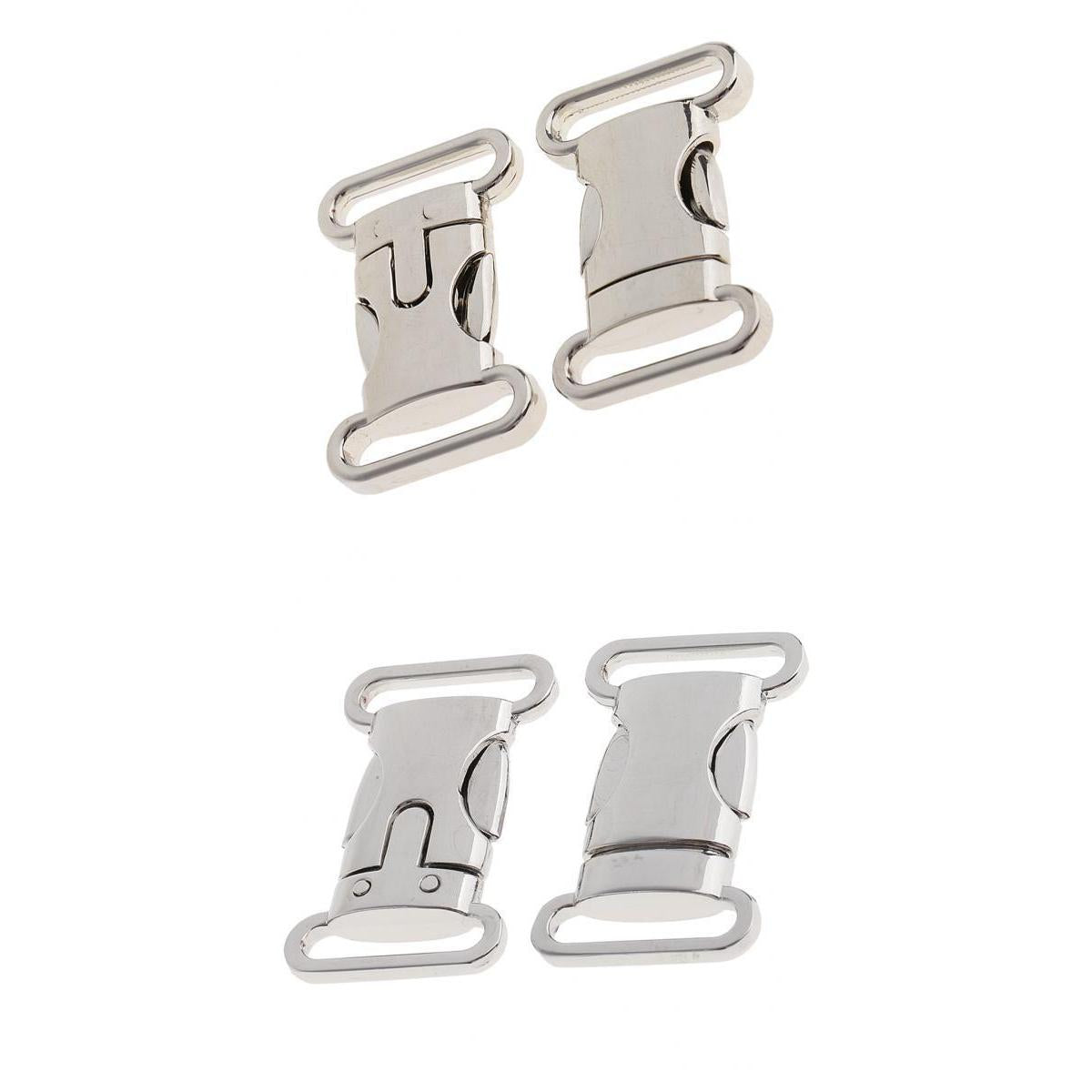 2 Pairs Metal Side Release Buckle Cord Bracelet Pet Collar Silver 4.5/3.5cm