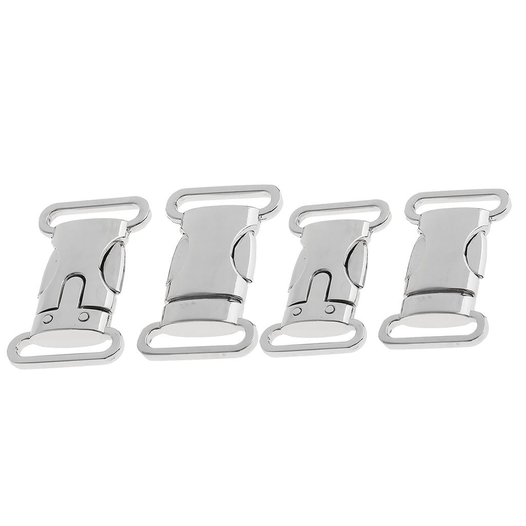 2 Pairs Metal Side Release Buckle Cord Bracelet Pet Collar Silver 4.5/3.5cm