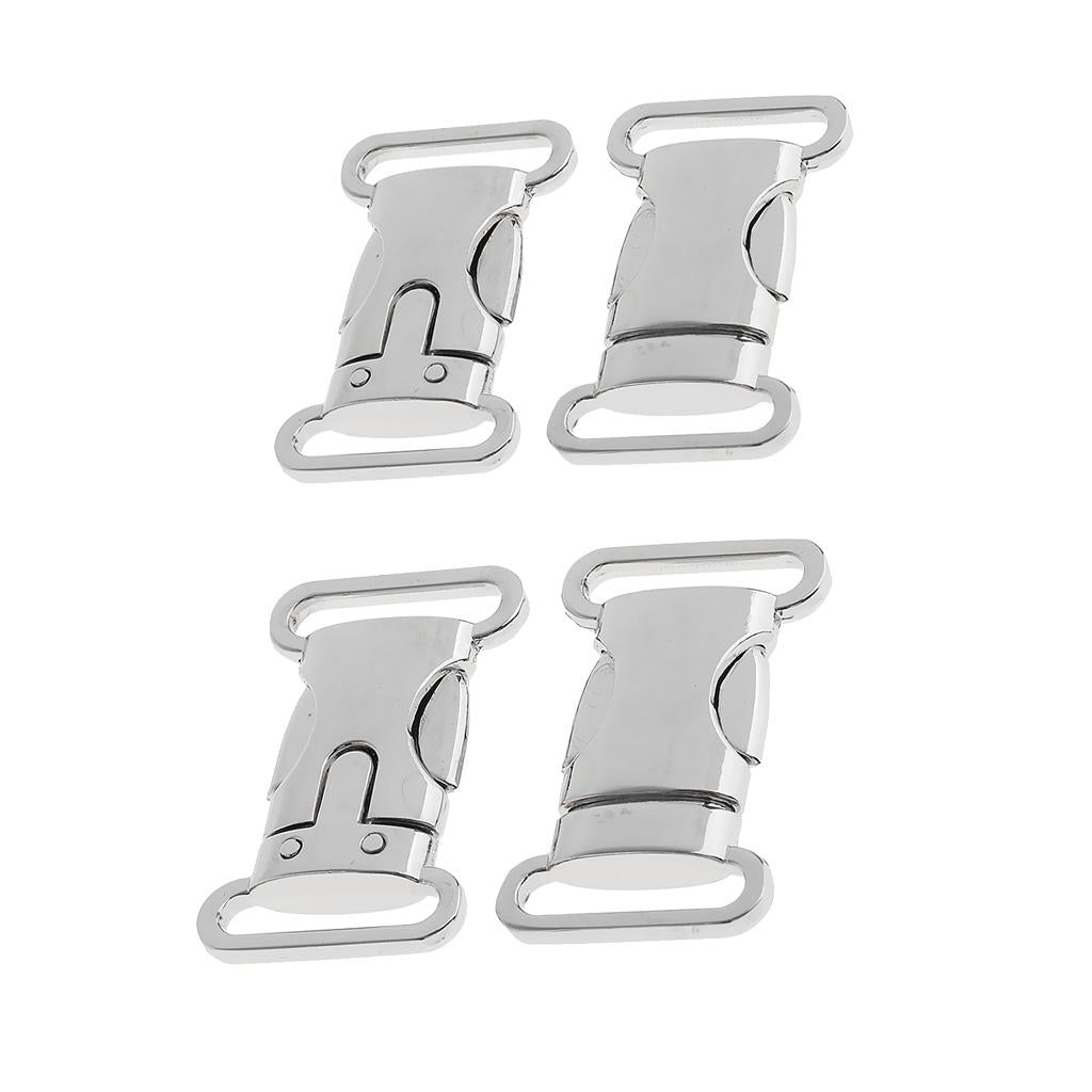 2 Pairs Metal Side Release Buckle Cord Bracelet Pet Collar Silver 4.5/3.5cm