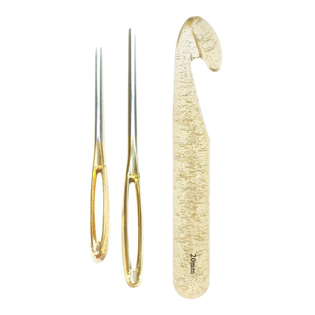 20mm Huge Crochet Hook Set with 2pcs Large-eye Blunt Needles for DIY Sewing