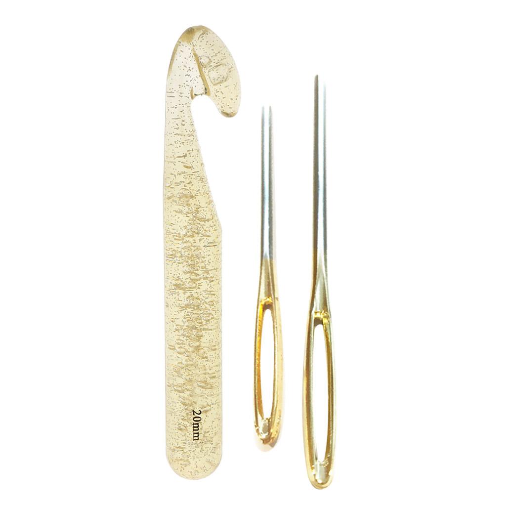20mm Huge Crochet Hook Set with 2pcs Large-eye Blunt Needles for DIY Sewing