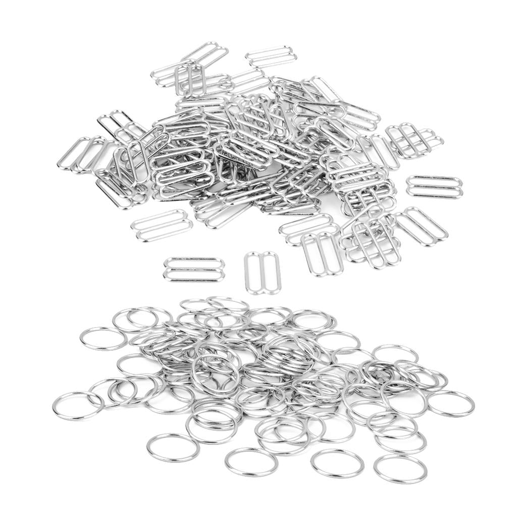 200pcs Metal Bra Strap Adjuster Slider /O Ring Lingerie Sewing Craft 14/15mm