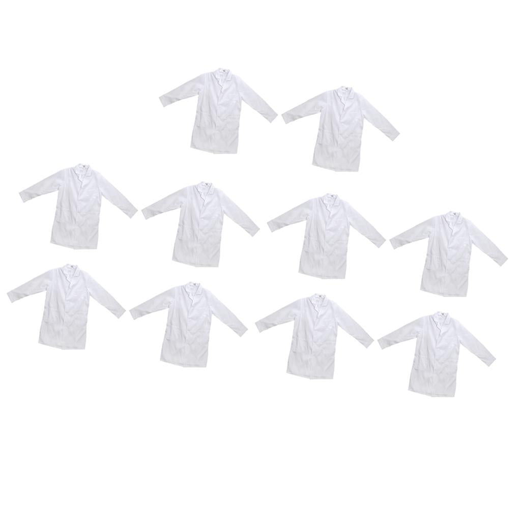 10 Pieces Men Long Sleeve White Scrubs Lab Coat Doctor Nurse Uniform