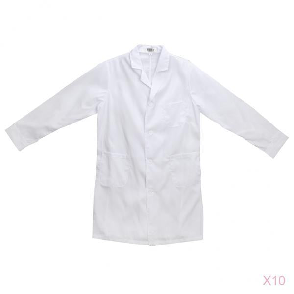 10 Pieces Men Long Sleeve White Scrubs Lab Coat Doctor Nurse Uniform