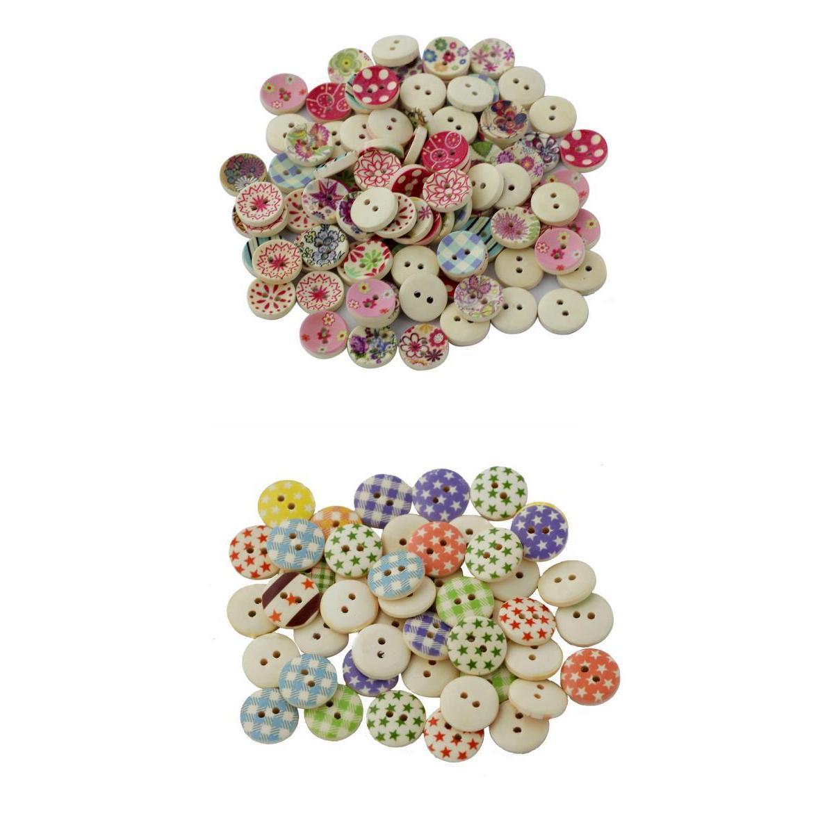 200Pcs 15mm Round Painted Wooden Button Sewing Buttons 2 Holes for Craft