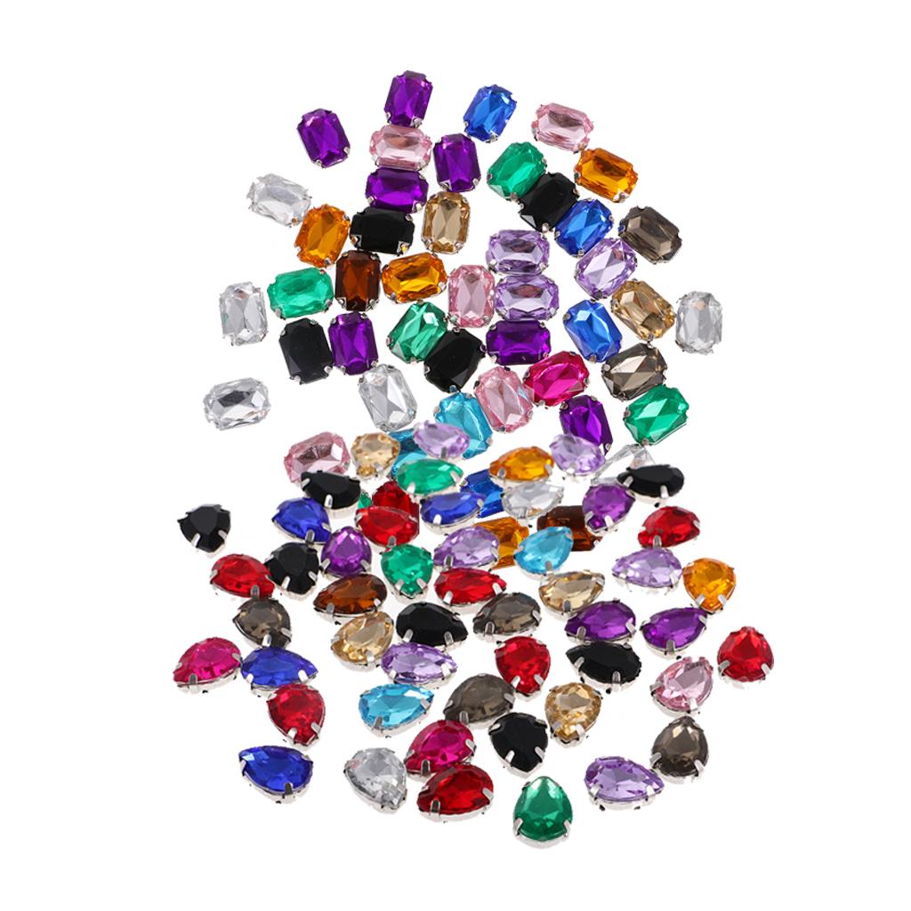 100pcs Rectangle Waterdrop Acrylic Rhinestone Button for DIY Craft 10*14mm