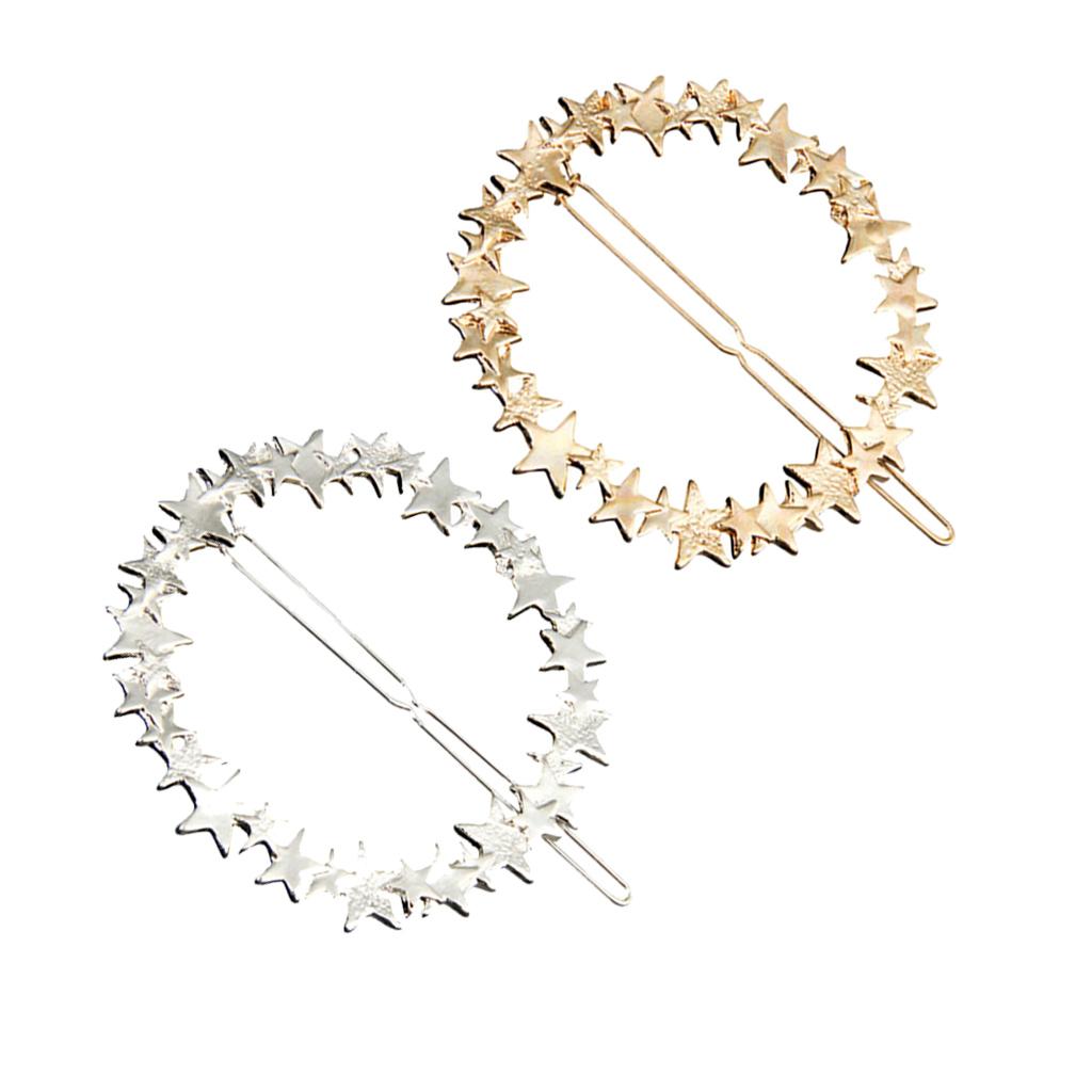 2x Korean Women Pentagram Star Large Circle Hair Side Clip Pin Hairpin