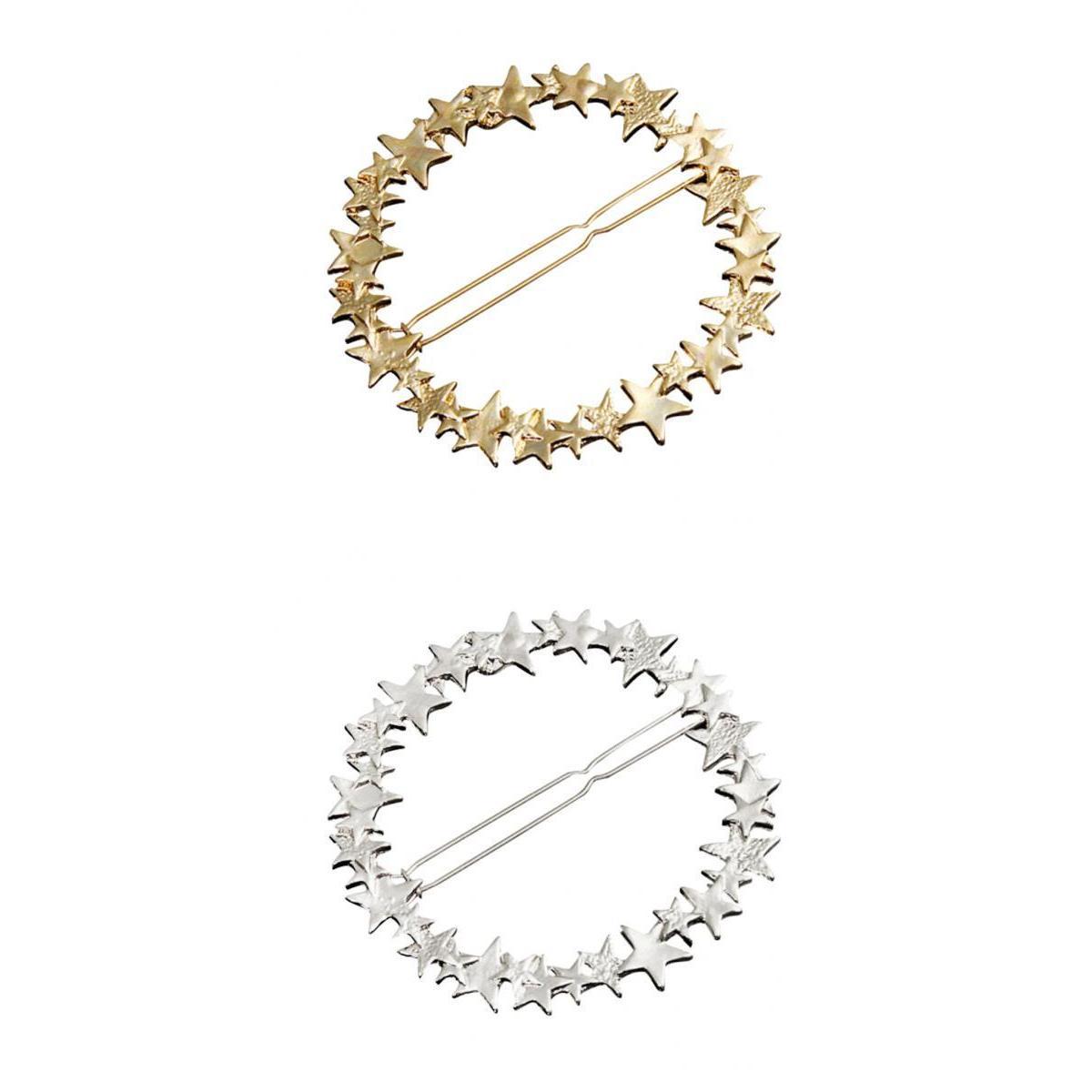 2x Korean Women Pentagram Star Large Circle Hair Side Clip Pin Hairpin