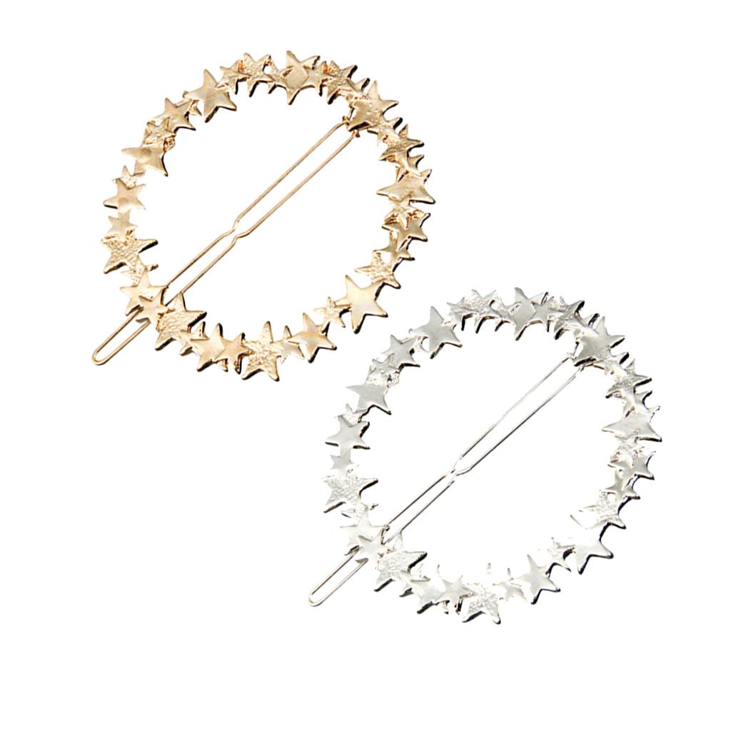2x Korean Women Pentagram Star Large Circle Hair Side Clip Pin Hairpin