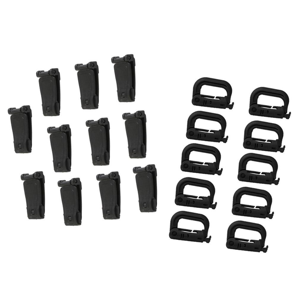 10pcs D-ring Molle Locking Webbing Buckle Carabiner + 10pcs Connecting Clips