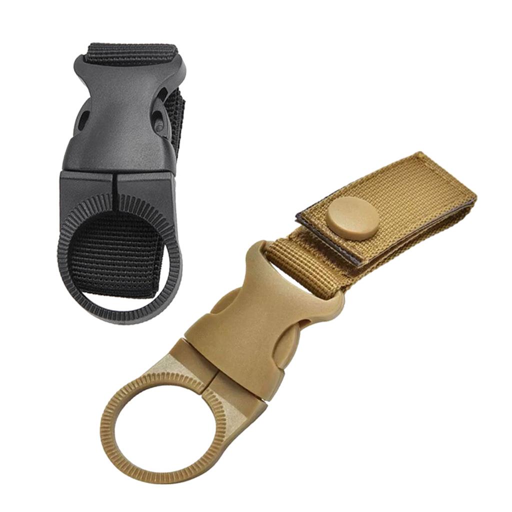 2x Nylon Molle Hanging Strap Webbing Buckle Clip Bottle Hook Belt Tan Black
