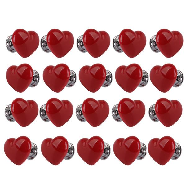 20Pcs Heart Shaped Ceramic Door Drawer Bin Handle Pull Knob Hardware Red S