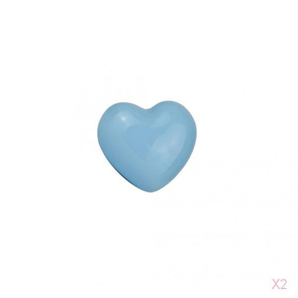 2Pcs Heart Shaped Ceramic Door Drawer Bin Handle Pull Knob Hardware Blue