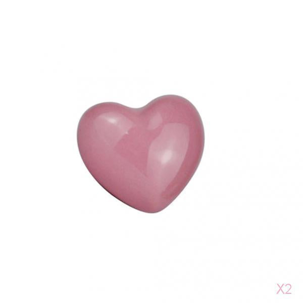 2Pcs Heart Shaped Ceramic Door Drawer Bin Handle Pull Knob Hardware Pink