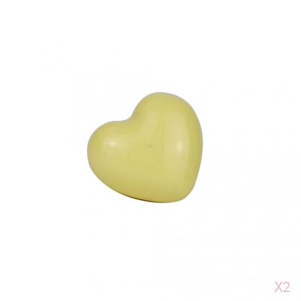 2Pcs Heart Shaped Ceramic Door Drawer Bin Handle Pull Knob Hardware Yellow