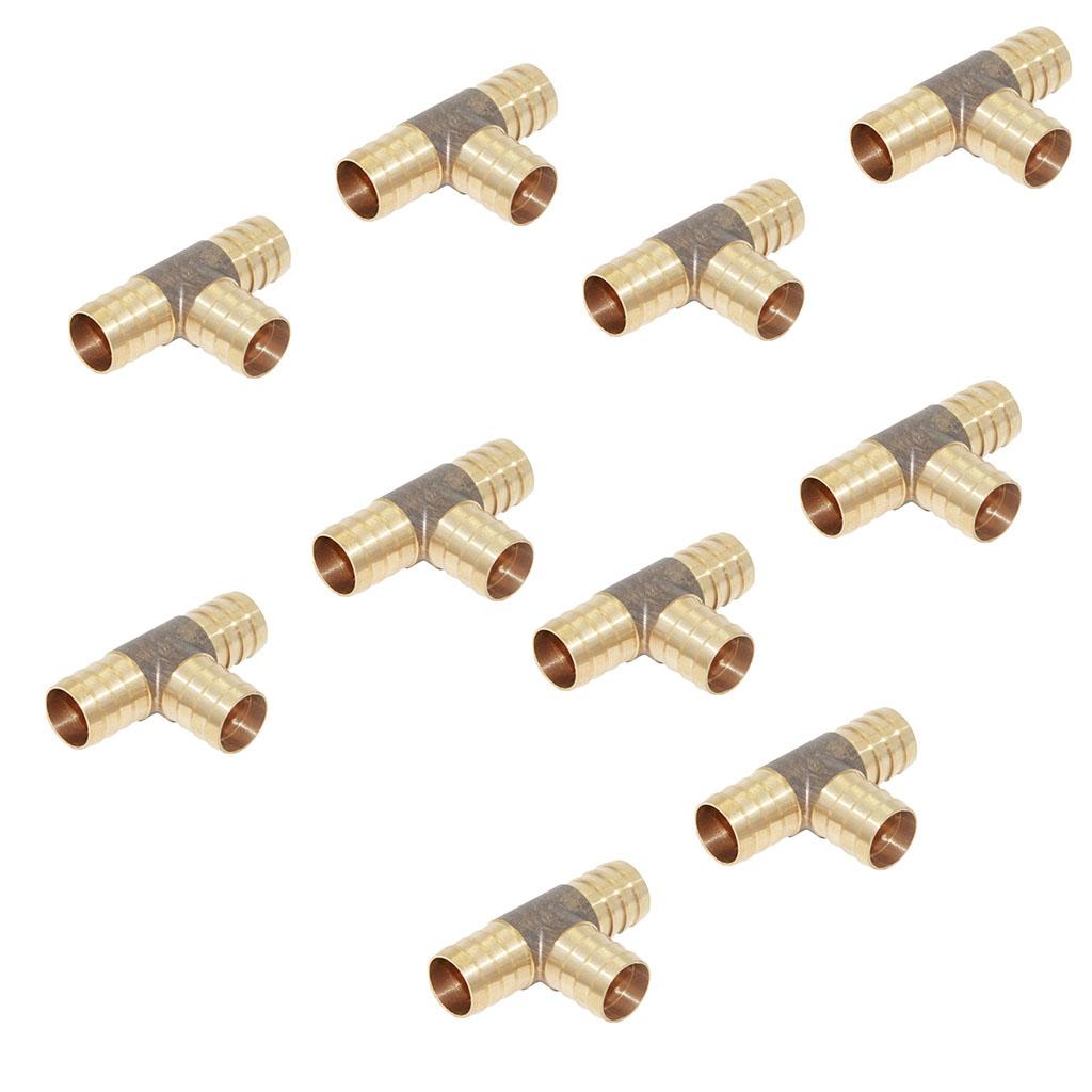 10-Piece Barbed Brass T Piece 3 Ways Tee Hose Fuel Hose Joiner Adapter 14mm
