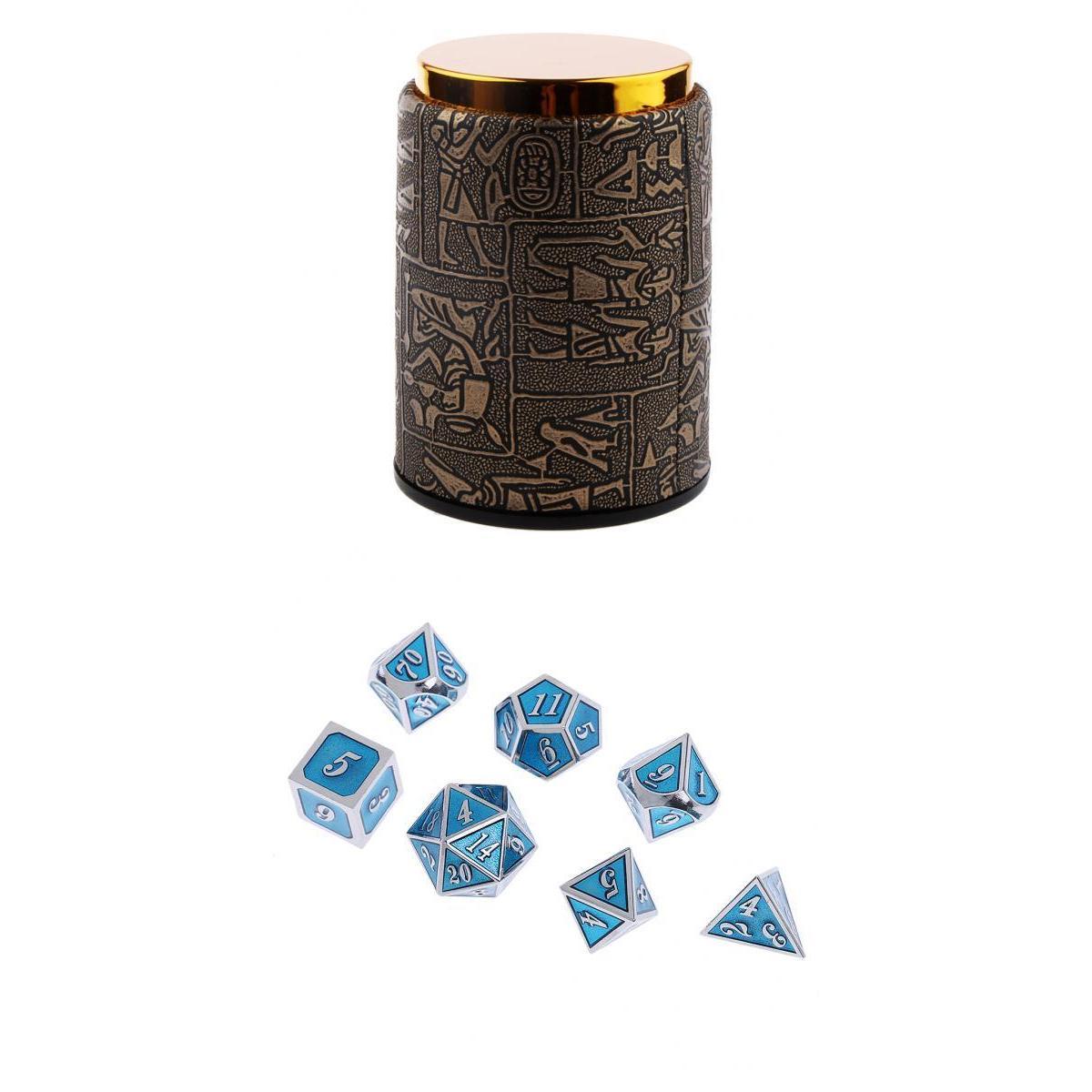 7X Metal Polyhedral Dice for Dungeons and Dragons Table Game+Dice Cup #C