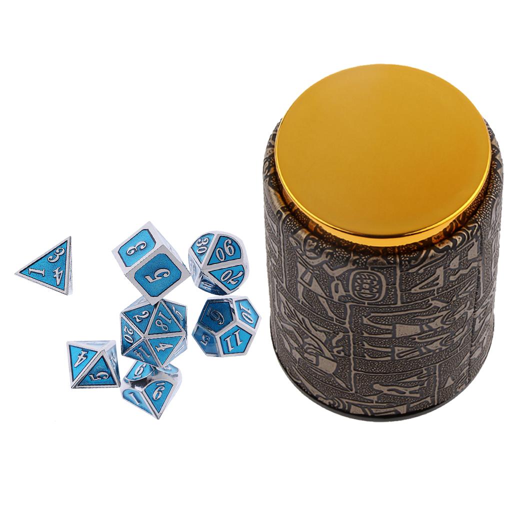 7X Metal Polyhedral Dice for Dungeons and Dragons Table Game+Dice Cup #C