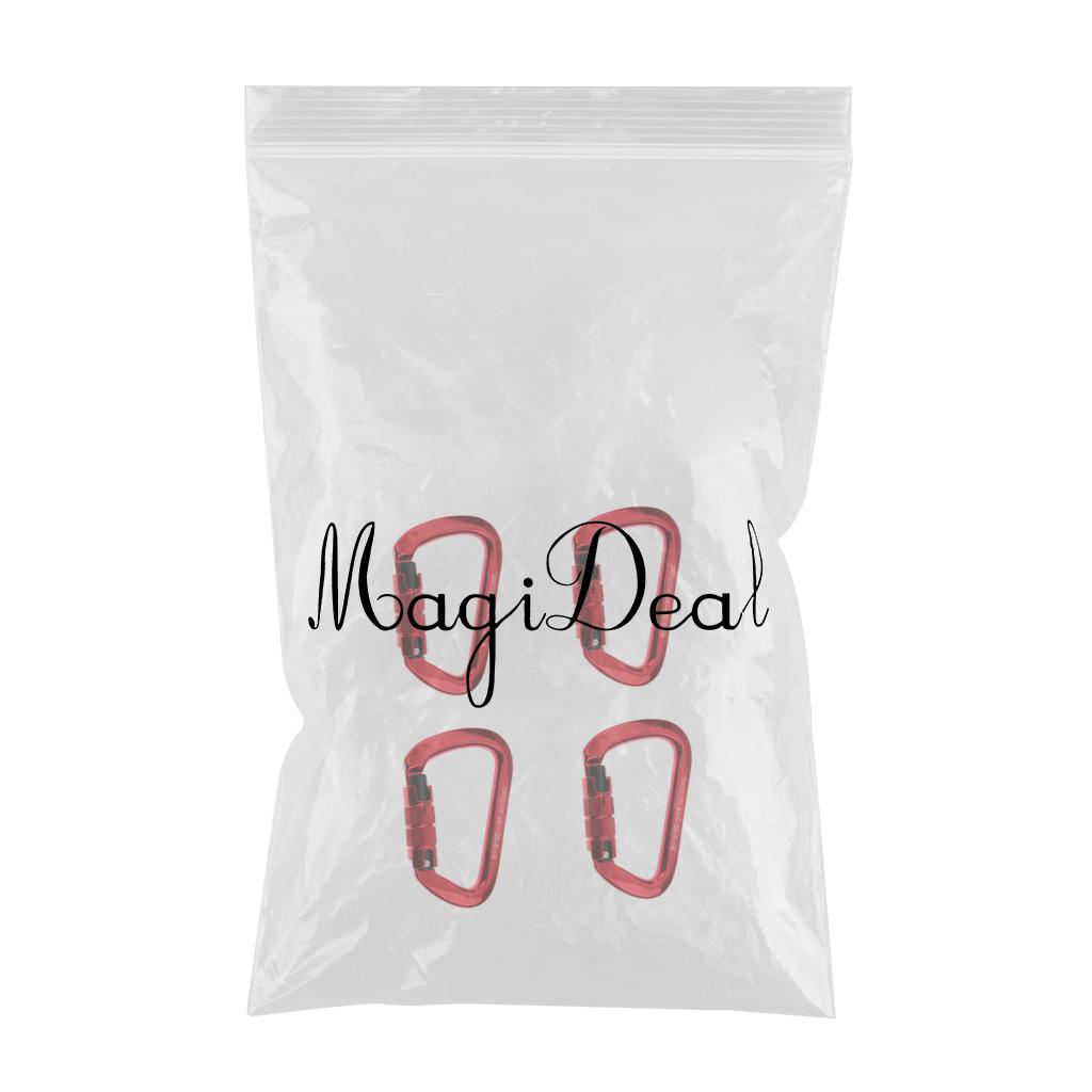 4 Pieces 28KN Aluminum Rock Climbing Hiking Auto Locking Carabiner Red