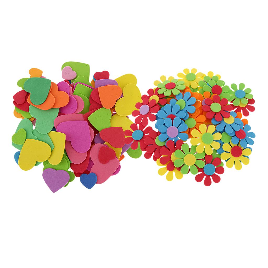 150 Pcs Mixed Foam Heart & Flower Shapes Kids Children Decoration Crafting