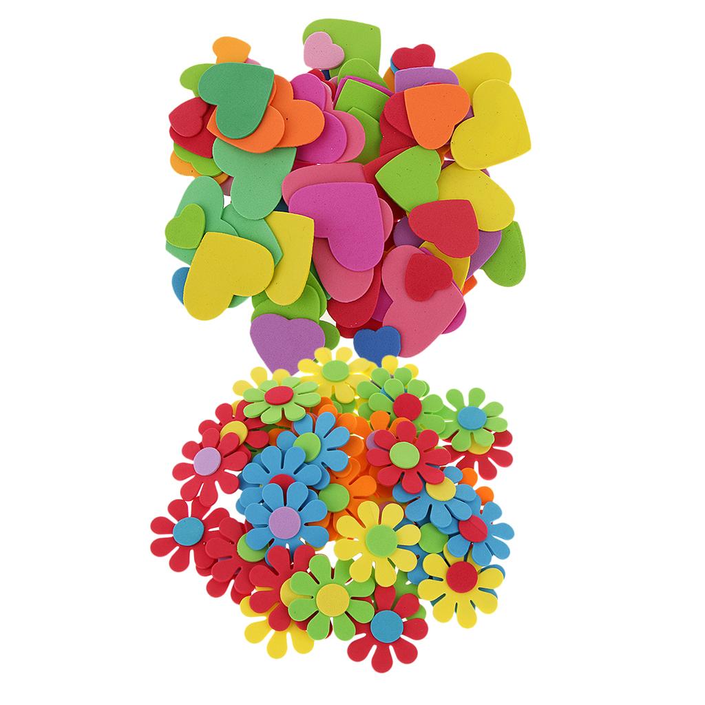 150 Pcs Mixed Foam Heart & Flower Shapes Kids Children Decoration Crafting