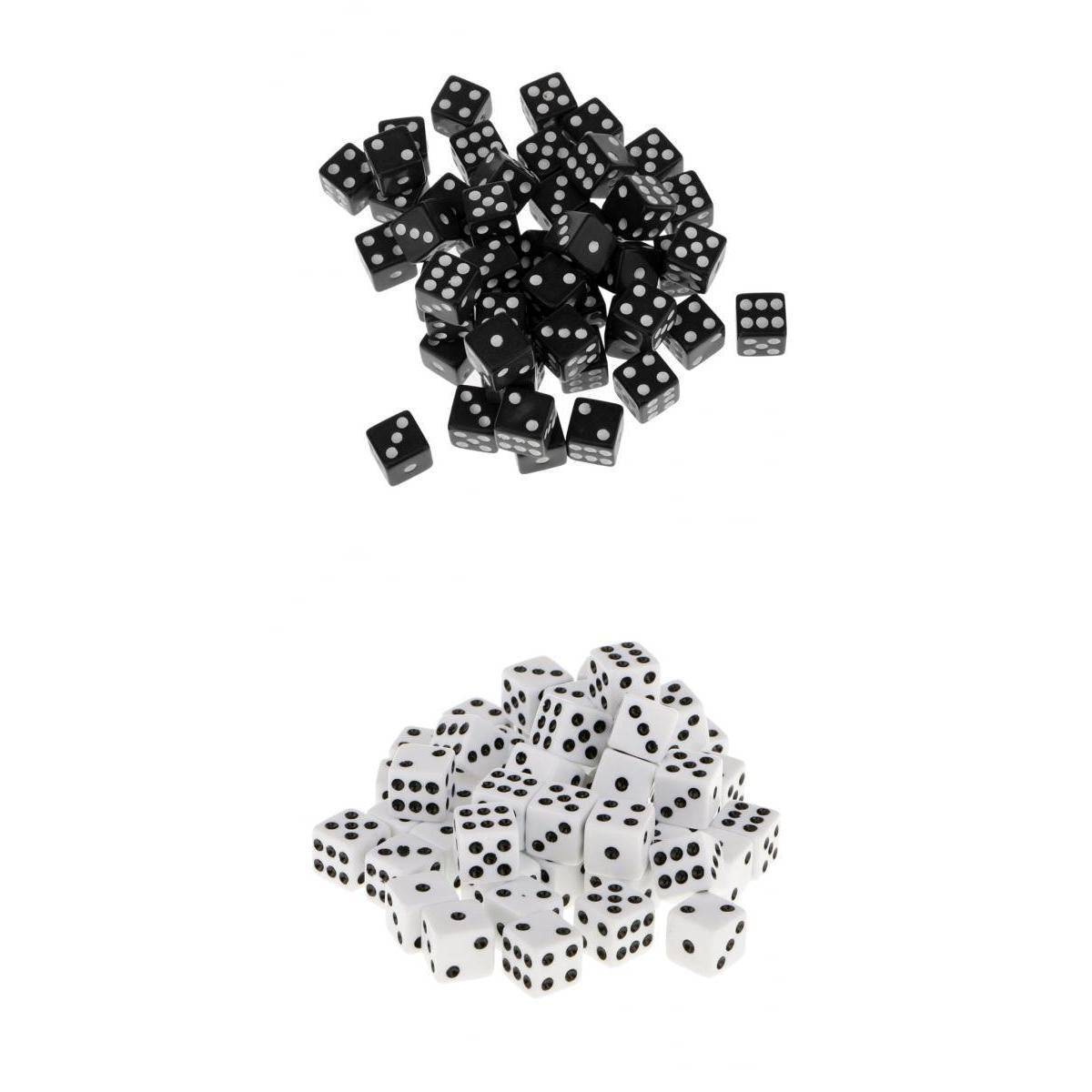 100pcs 12mm Acrylic 6 Sided D6 Spot Dice Party Game Accessory White + Black