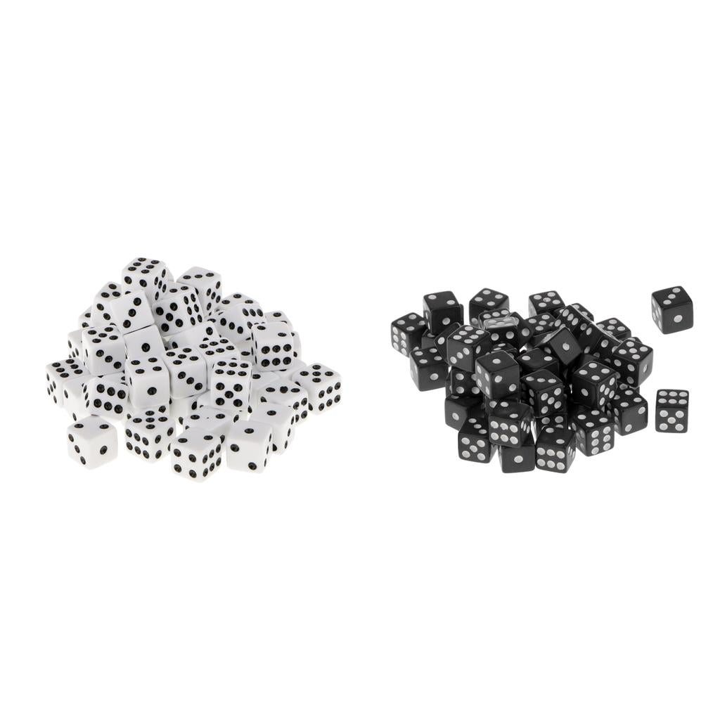 100pcs 12mm Acrylic 6 Sided D6 Spot Dice Party Game Accessory White + Black