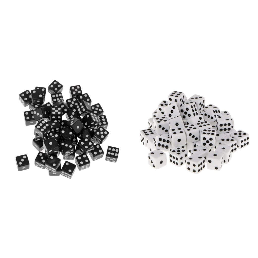 100pcs 12mm Acrylic 6 Sided D6 Spot Dice Party Game Accessory White + Black