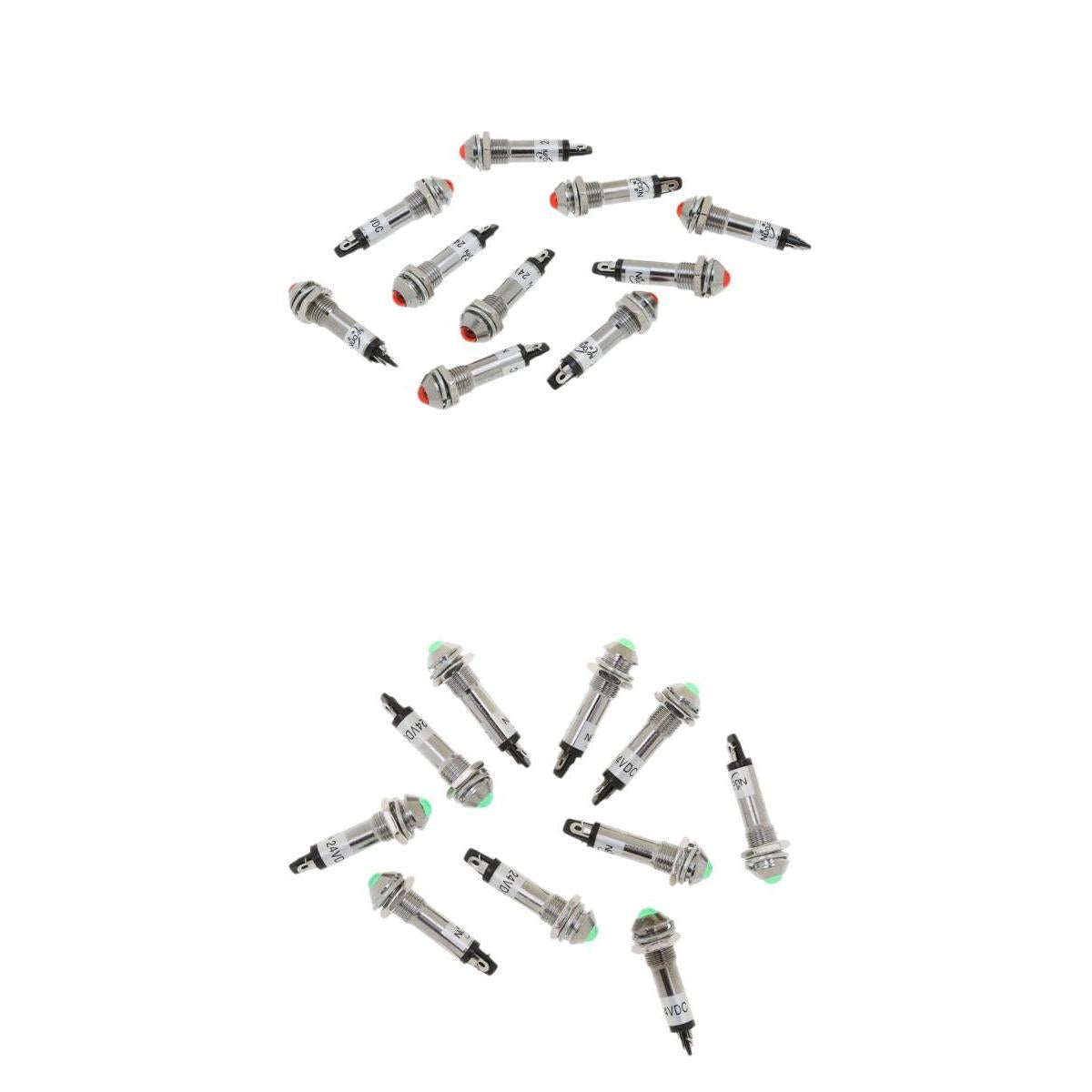 20 Pieces 8mm 24V LED Metal Indicator Light XD8-2 Red x 10 Green x 10