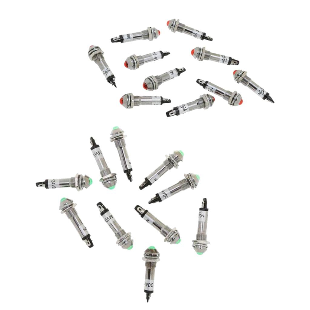 20 Pieces 8mm 24V LED Metal Indicator Light XD8-2 Red x 10 Green x 10