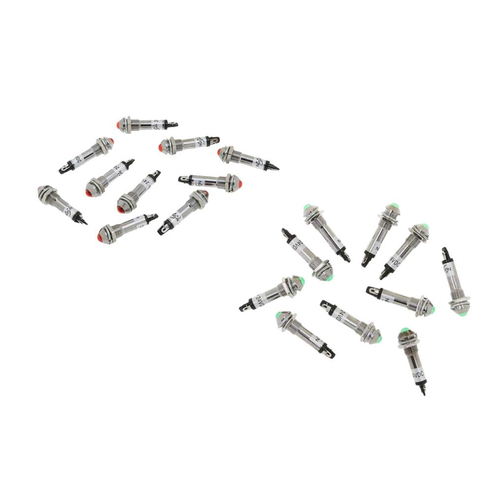 20 Pieces 8mm 24V LED Metal Indicator Light XD8-2 Red x 10 Green x 10