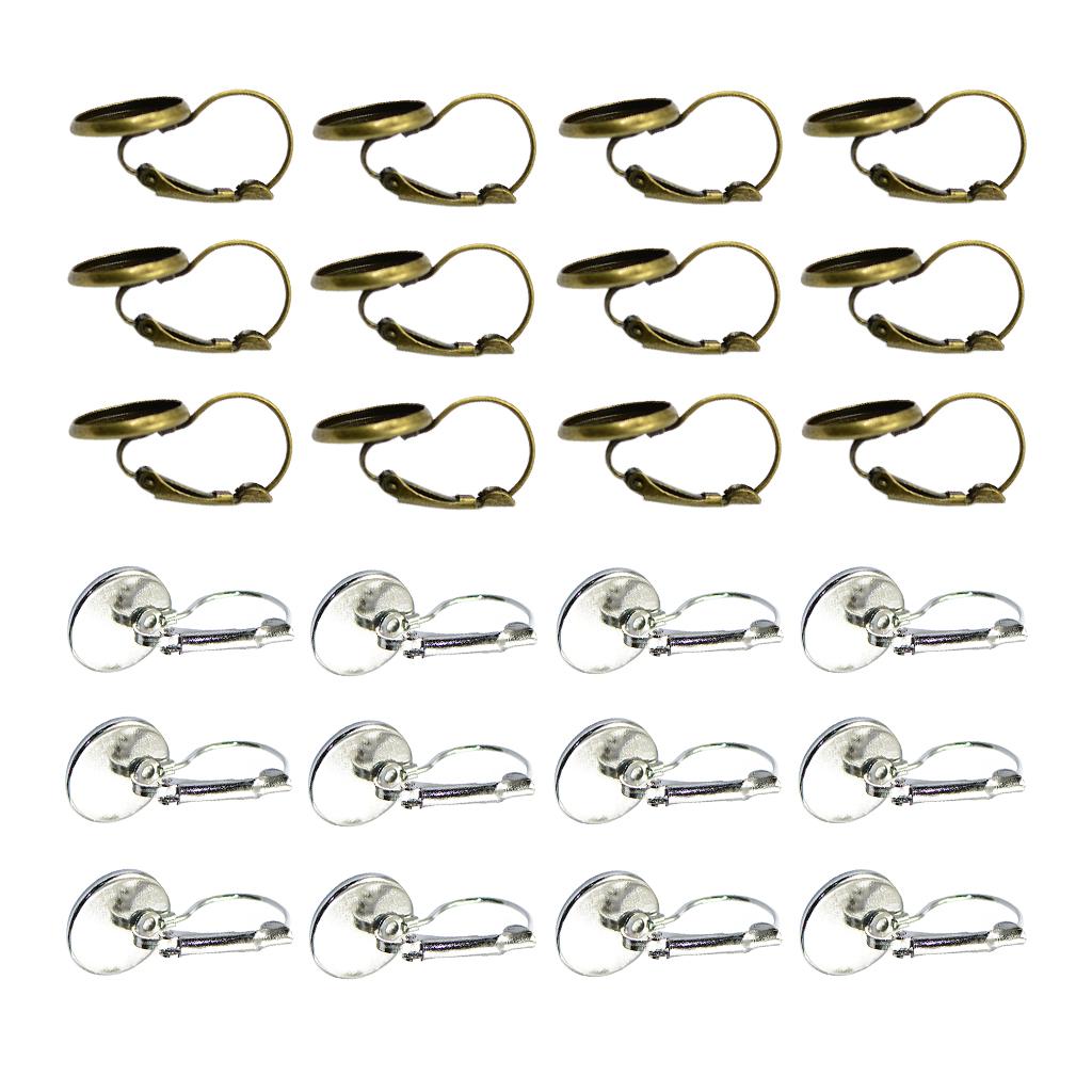 24 Pieces Earring Wire Hook Findings Cabochon Setting Disc Round DIY Jewelry
