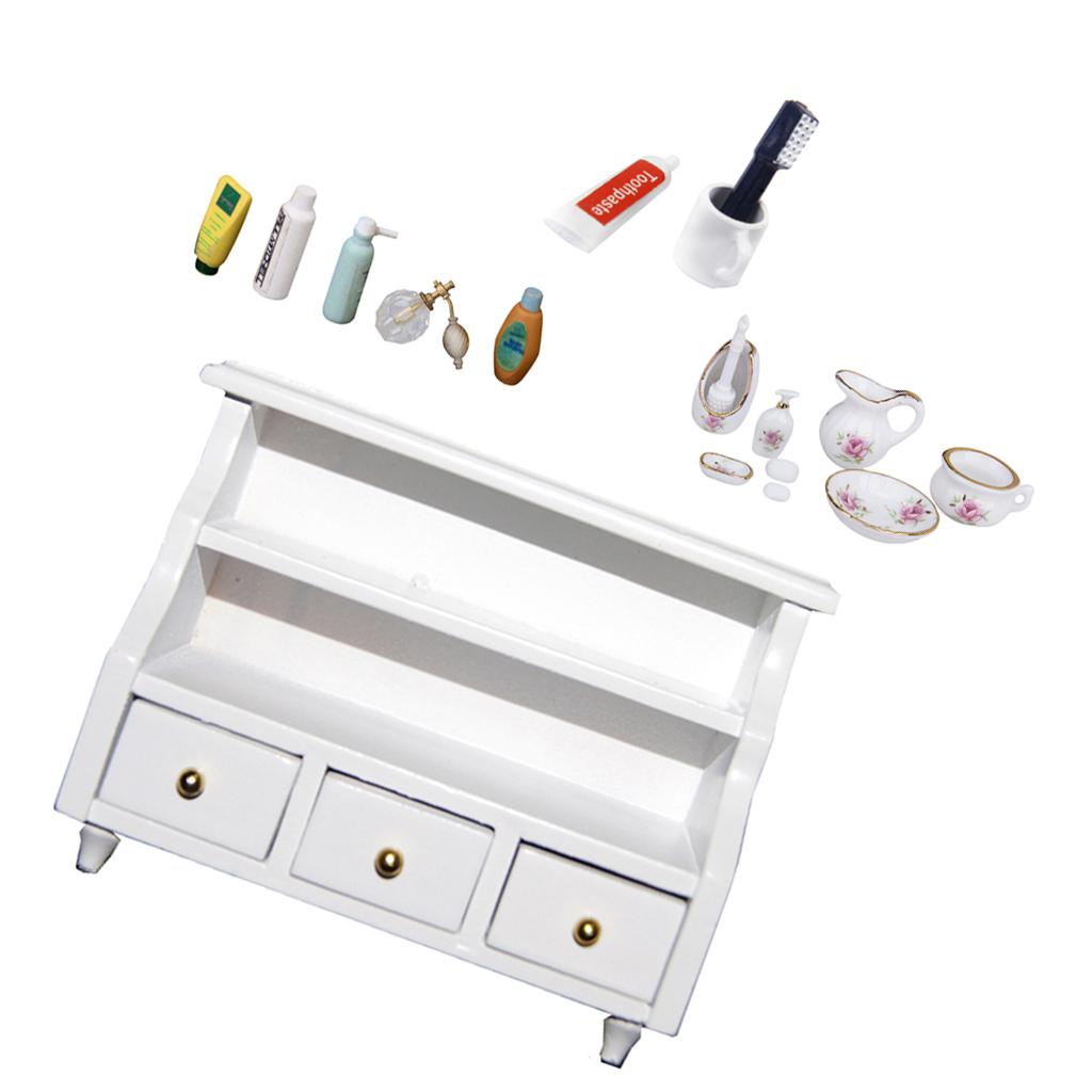 1/12 Dollhouse Miniature Bathroom Furniture Kit Toilet Cabinet Toothbrush
