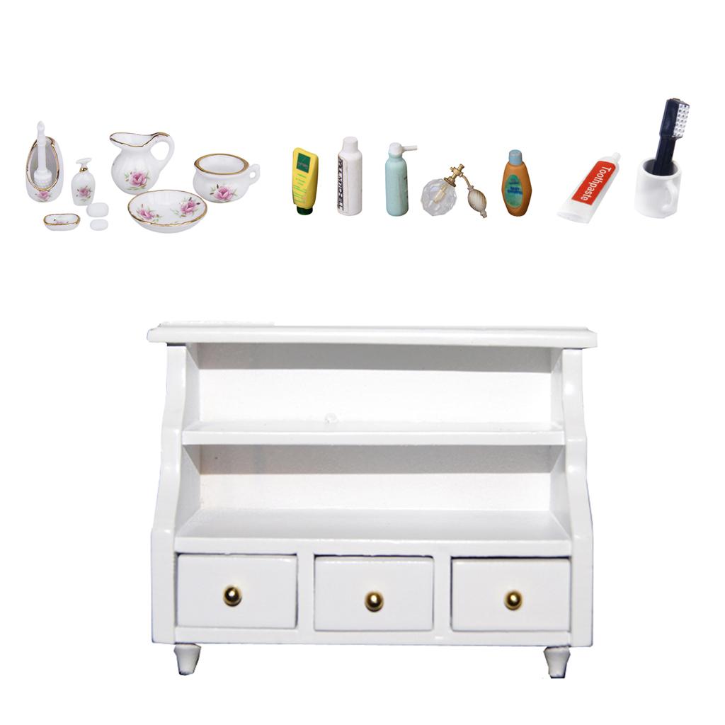 1/12 Dollhouse Miniature Bathroom Furniture Kit Toilet Cabinet Toothbrush