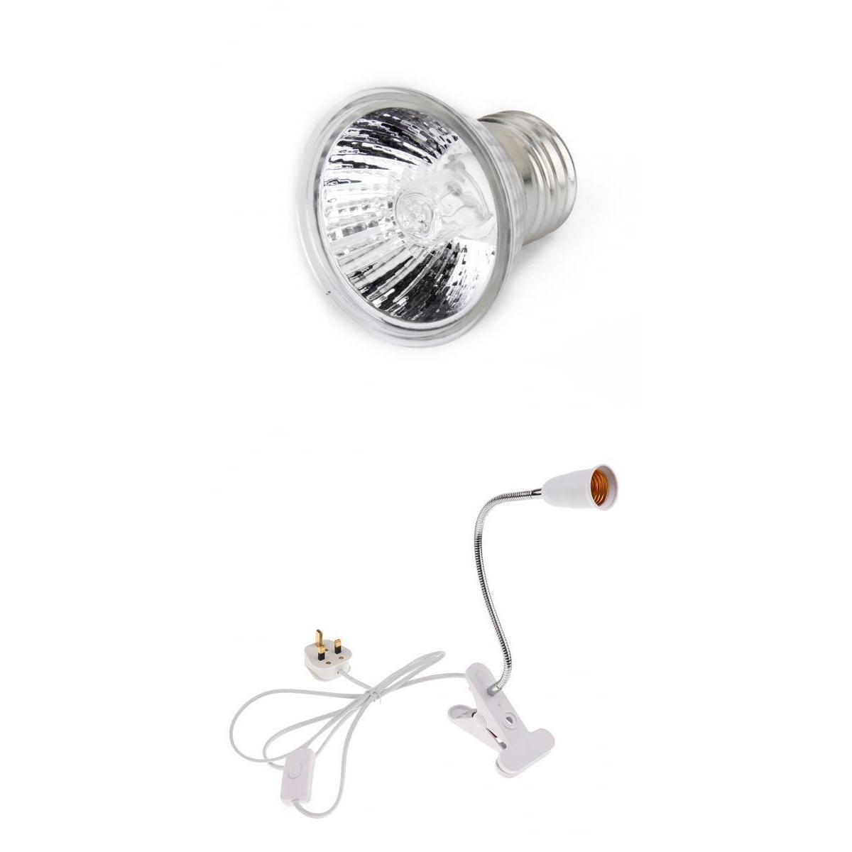 100W Pet Reptile Mini Halogen Light Bulb with Clip Lamp Holder Uk Standard