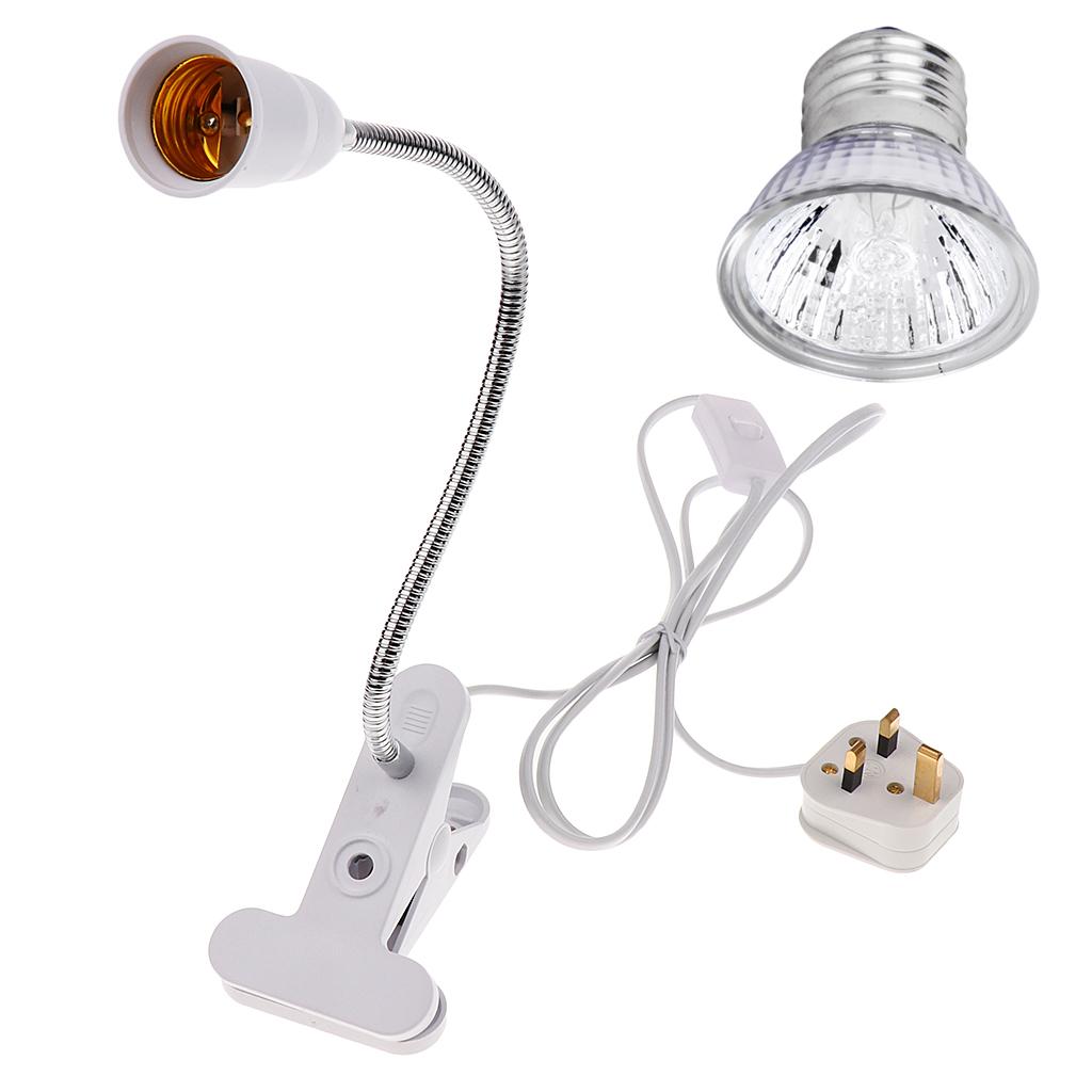 100W Pet Reptile Mini Halogen Light Bulb with Clip Lamp Holder Uk Standard