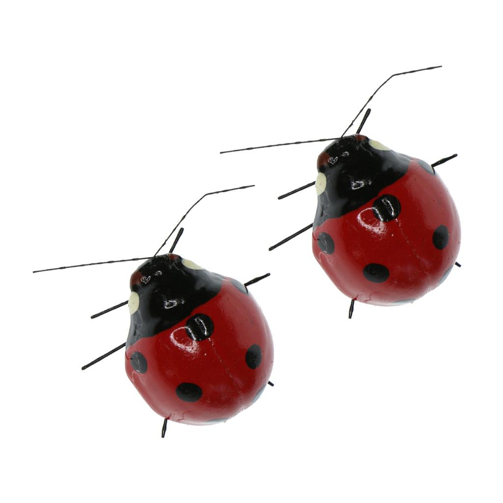 2 Pieces Ladybird Realistic Insect Pot Hangers Fridge Magnet Garden Decor