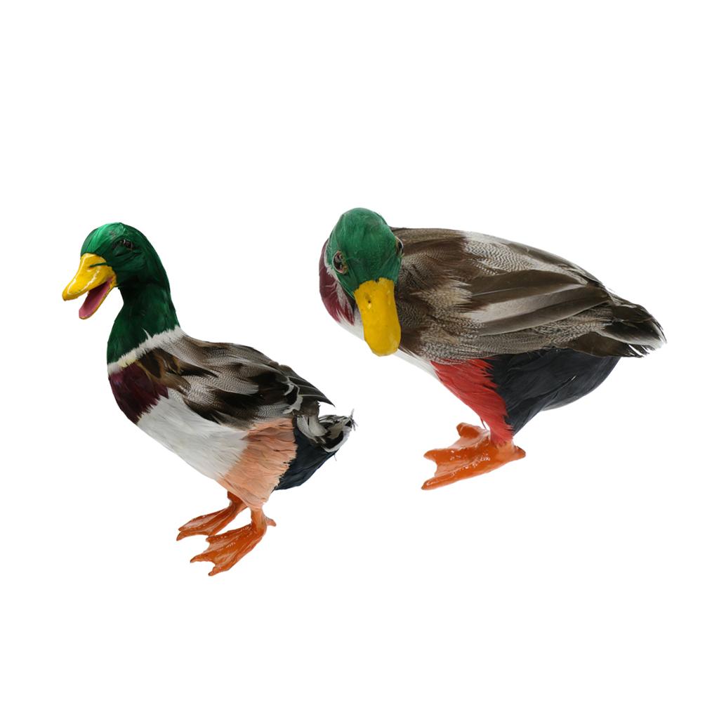1 Pair Realistic Mallard Duck Ornament Decoy Home Garden Water Pond Decor